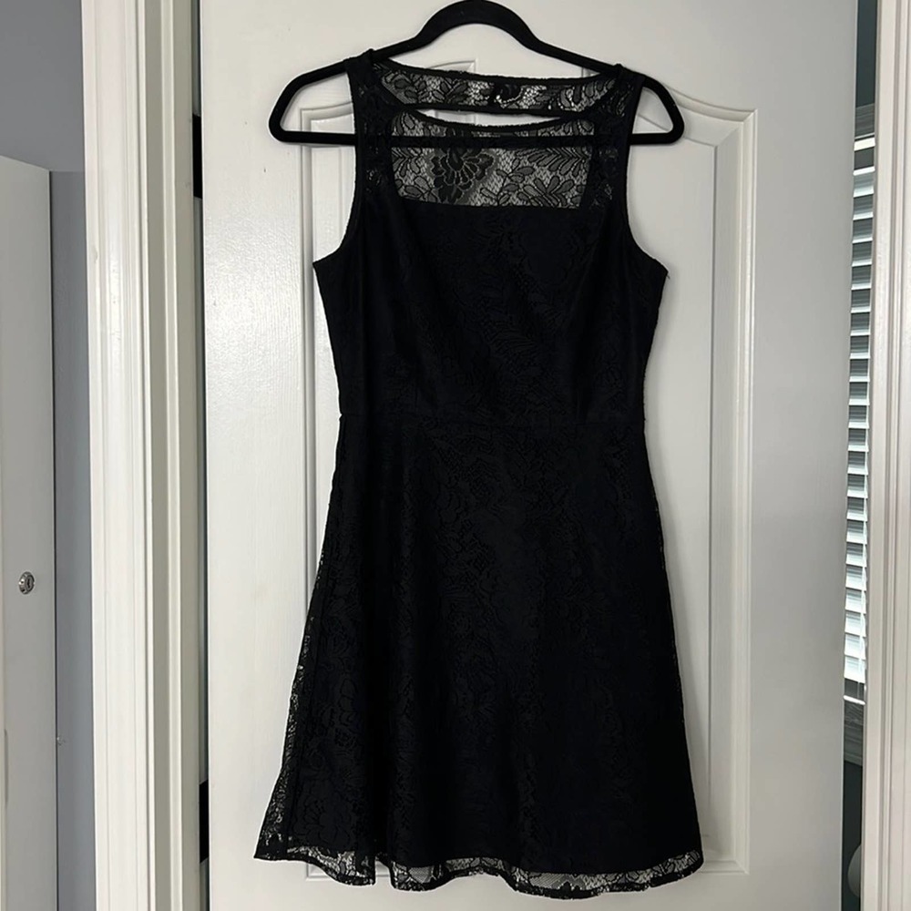 Black fit and flare dress, beautiful lace overlay, BB Dakota -size 2